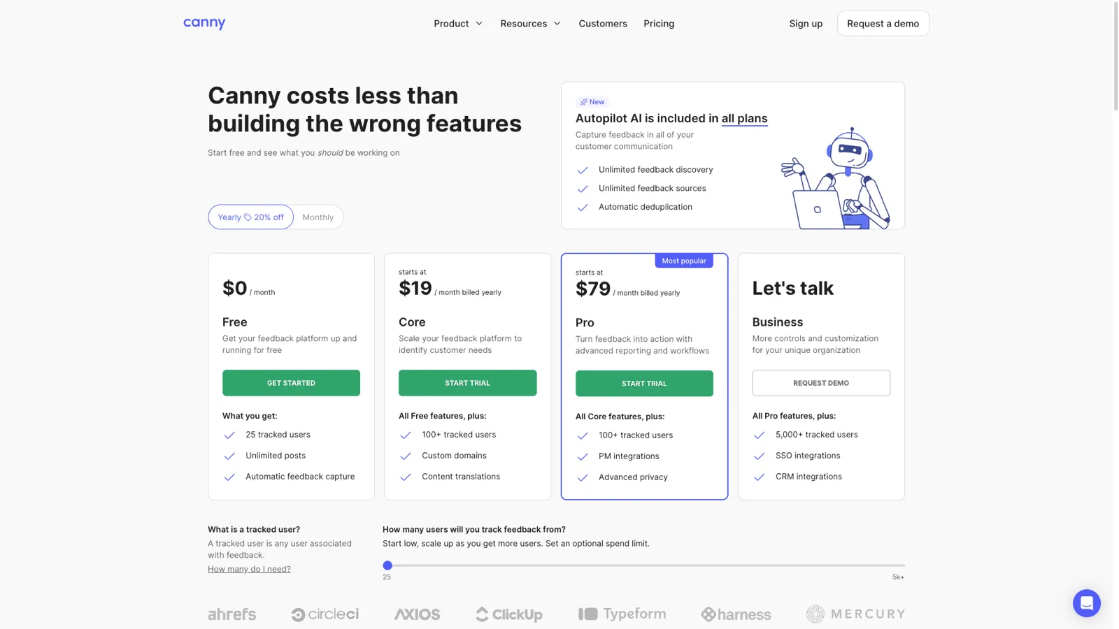 Canny pricing page