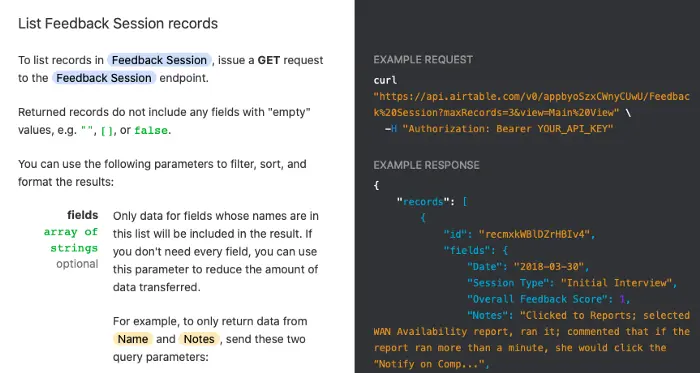 Airtable auto-generated API documentation