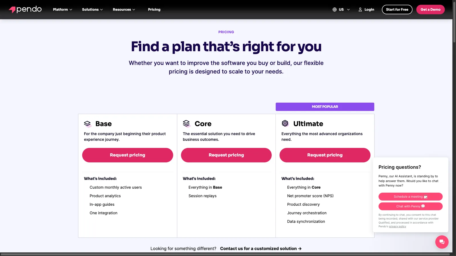 Pendo pricing page