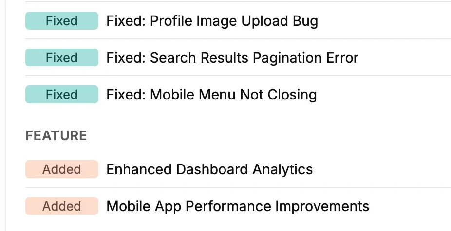 Changelog entries
