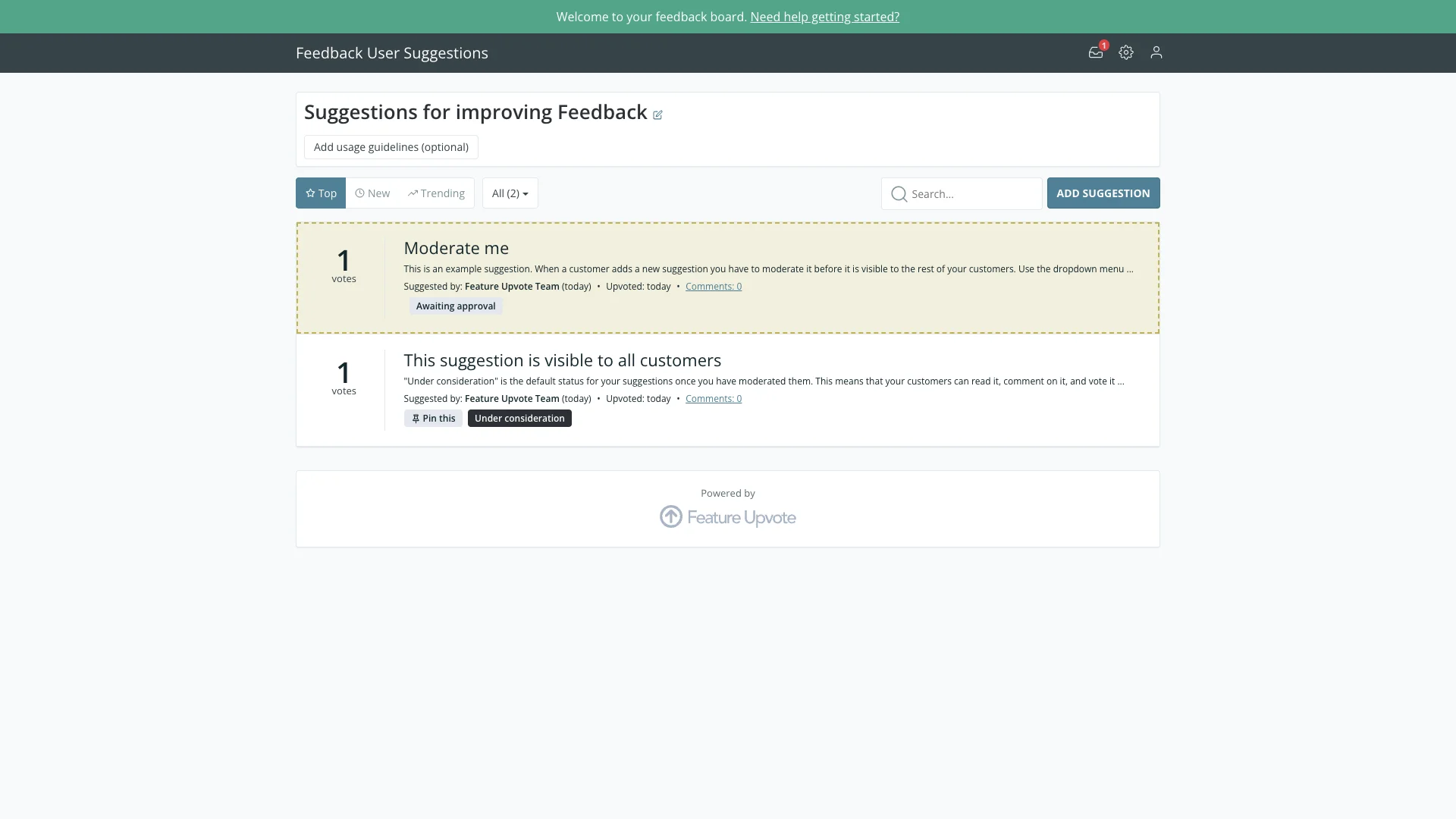 Feature Upvote feedback board screenshot