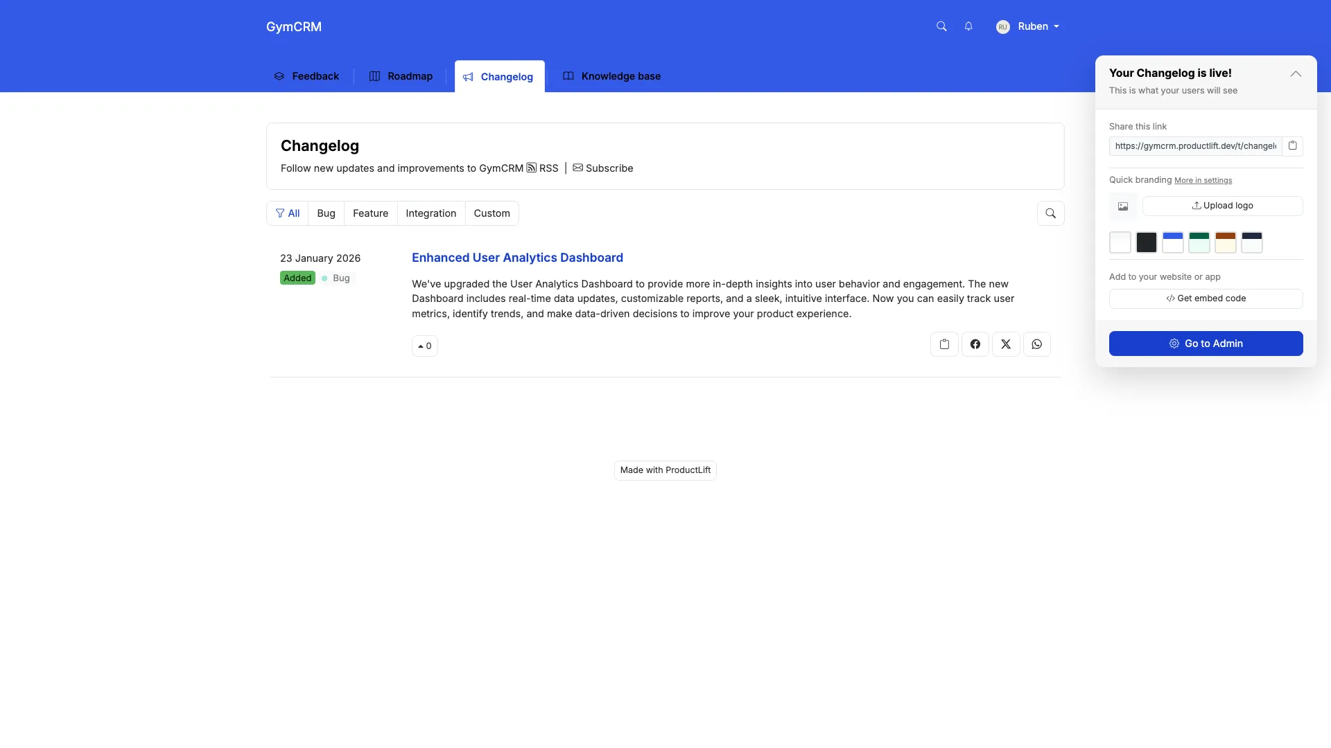 ProductLift changelog and release notes