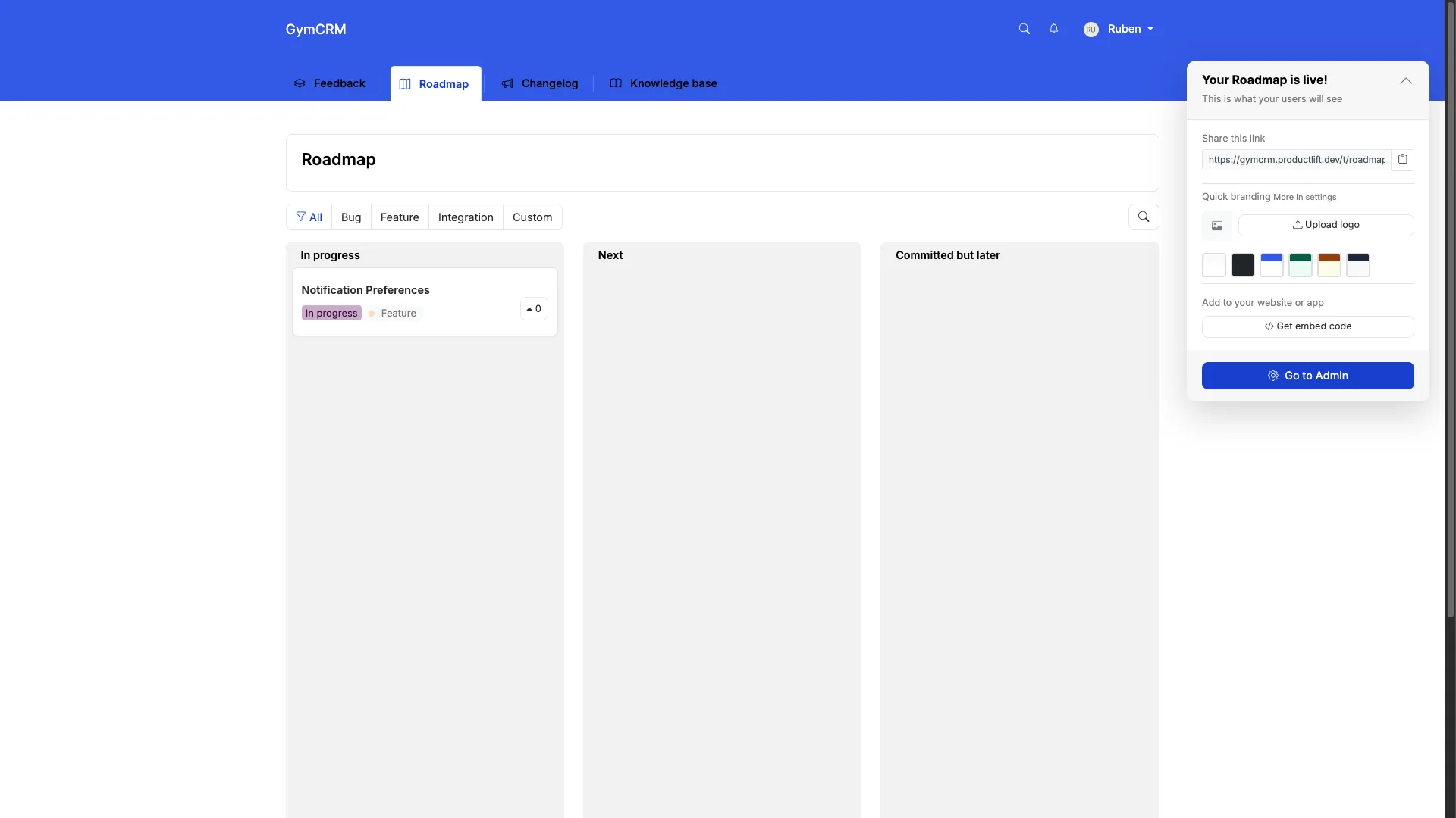 ProductLift roadmap