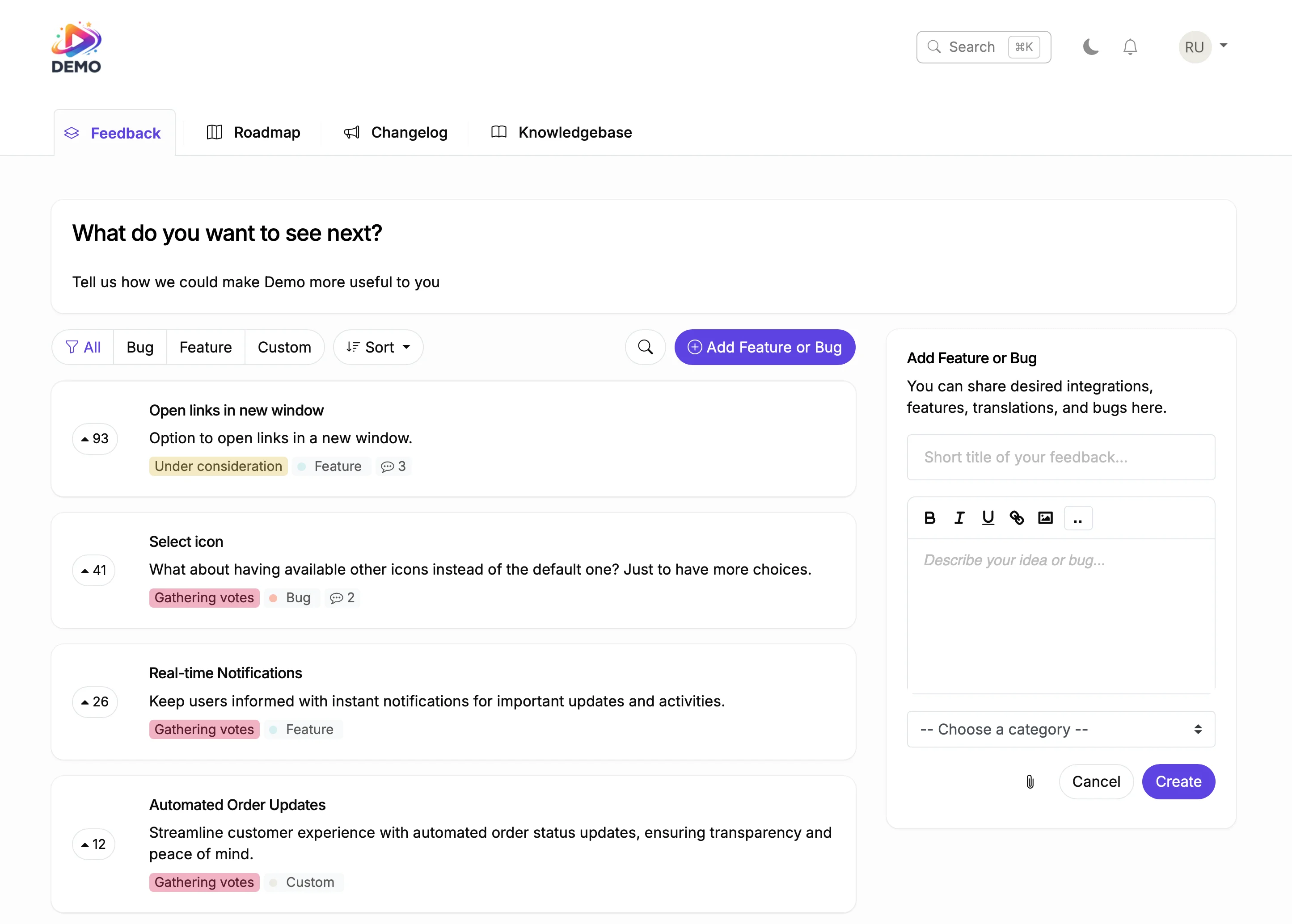 Collect Feedback screenshot