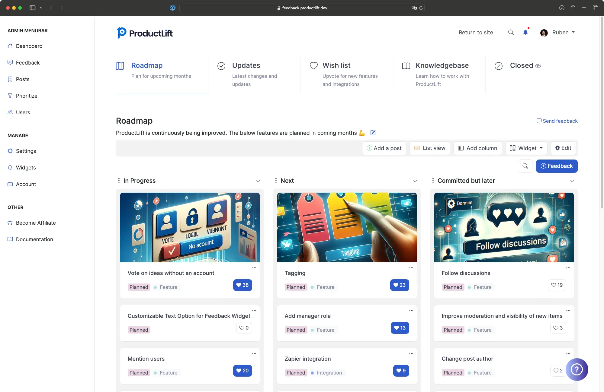 ProductLift complete product management interface