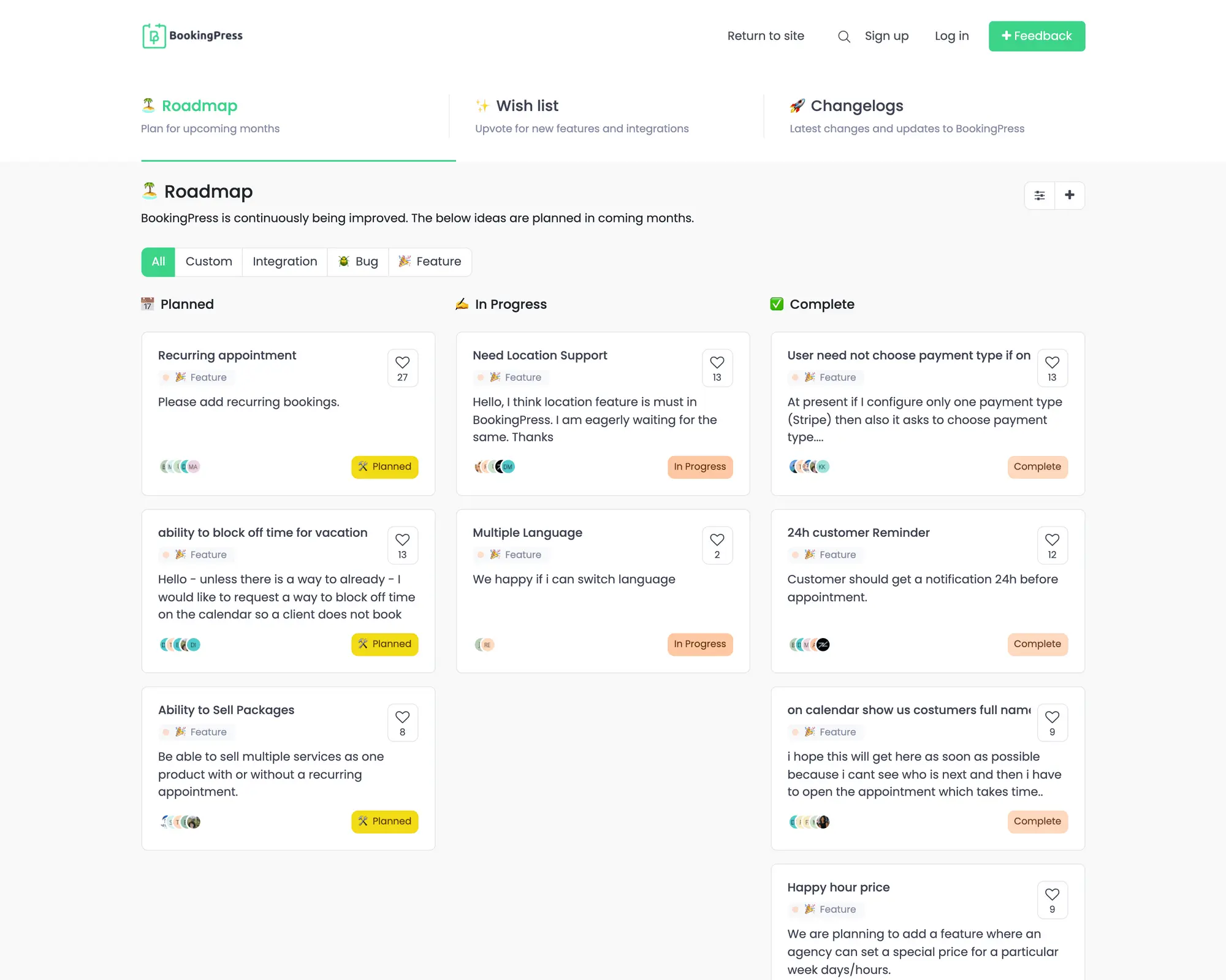 BookingPress product interface